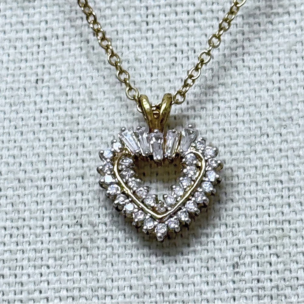 Gold CZ Heart Pendant Necklace  Vermeil Over Sterling Silver 18 inch Chain
